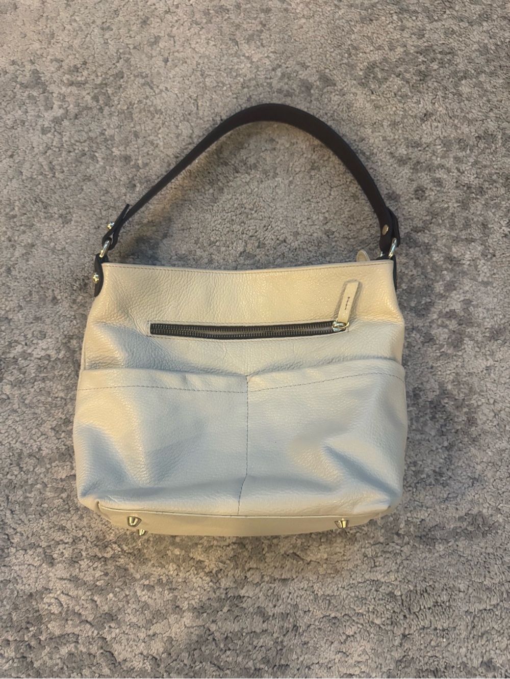 Valentina Made in Italy Ivory Leather Hobo Shoulder Bag